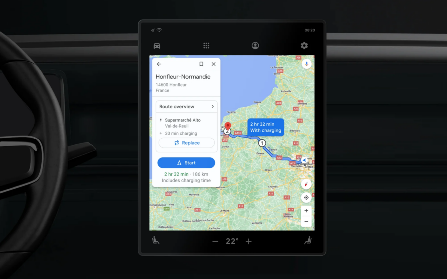 Google показал новые функции для электромобилей со встроенным приложением Google Maps